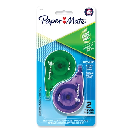 Paper Mate DryLine Correction Tape, Non-Refillable, 1/6" x 472", PK2 6137206